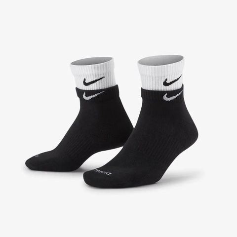 NIKE 襪子 運動襪 EVERYDAY PLUS CUSHIONED 黑 白色拼接 中筒襪 DH4058-011