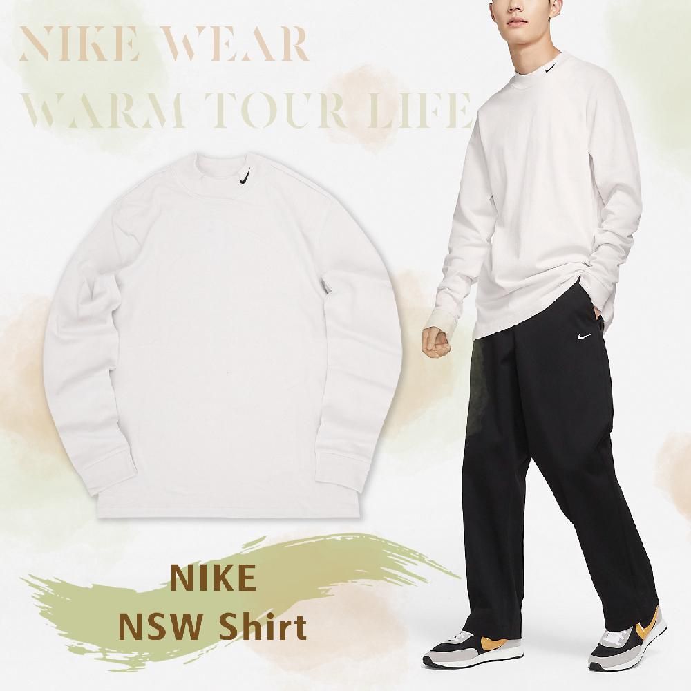 NIKE 耐吉  長袖上衣 NSW Shirt 男款 米白 復古 寬鬆 小高領 重磅 休閒 長T  DX5869-030