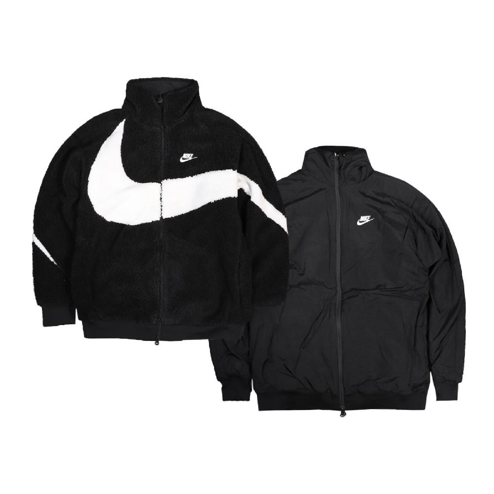 Nike 外套NSW Swoosh Jacket 男款雙面穿大勾勾毛茸茸保暖雙向拉鍊黑白