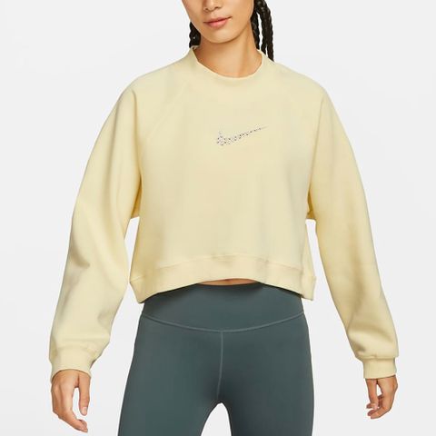 【NIKE】AS W NK TF FLC CRW 長袖上衣 女 米黃-FB1921744