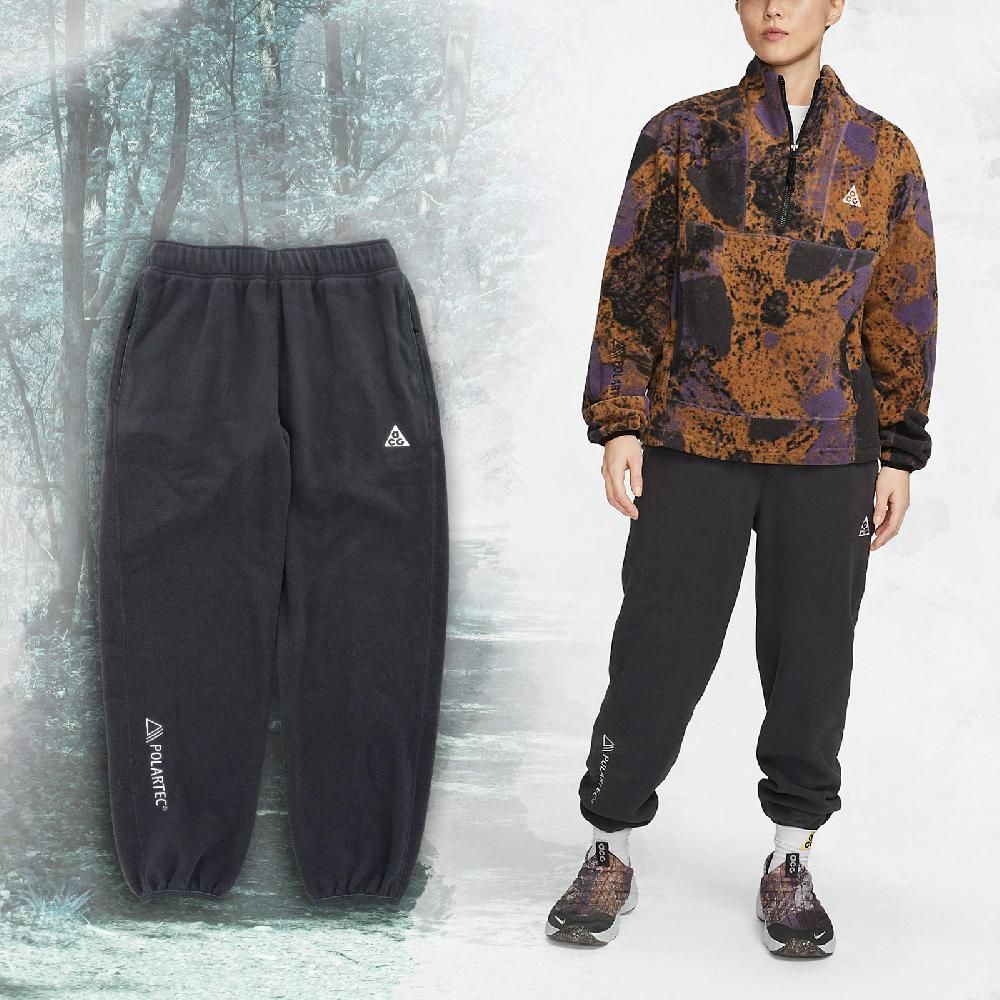 Nike 長褲ACG Polartec Wolf Tree Pants 女款黑寬鬆拉鍊口袋直筒縮口