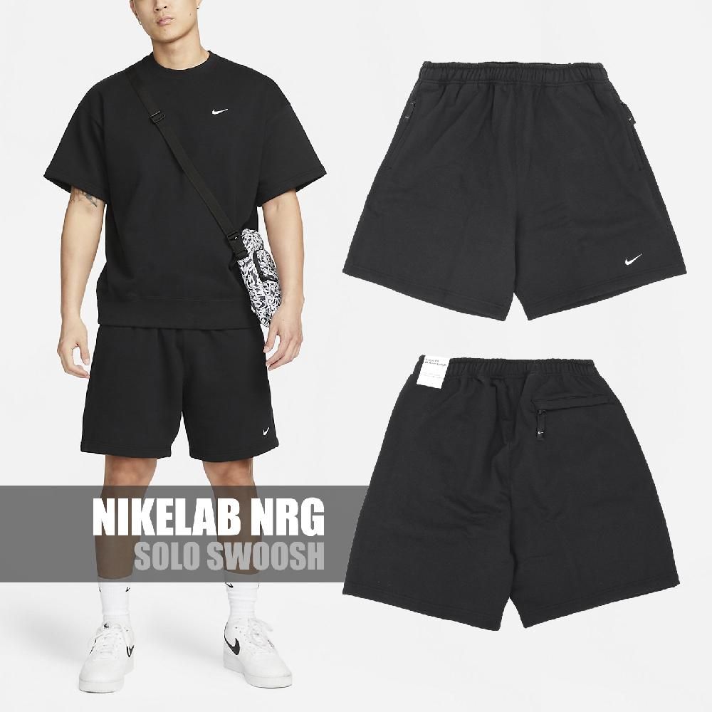 Nike 短褲Lab Solo Swoosh Shorts 男款黑拉鍊口袋抽繩棉褲DX0818-010