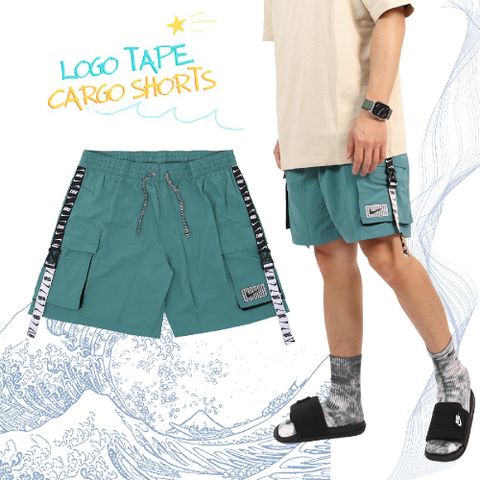 NIKE 耐吉 海灘褲 Logo Tape Cargo 藍綠 黑 男款 褲子 7吋 快乾 緞帶 短褲 膝上 NESSD500-344