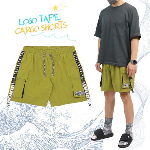 NIKE 耐吉 海灘褲 Logo Tape Cargo 綠 黑 男款 褲子 7吋 快乾 緞帶 短褲 膝上 NESSD500-314