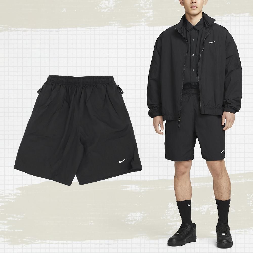 Nike 褲子Lab Solo Swoosh Shorts 男款黑短褲寬版拉鍊口袋抽繩小勾