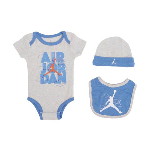 Nike 包屁衣禮盒 Jordan Baby 寶寶上衣 新生兒 滿月禮 藍灰 喬丹 圍兜 帽子 0~12個月 JD2233010NB-001