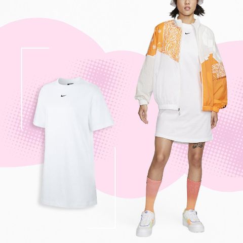 NIKE 耐吉 連身裙 NSW Essential 白 女款 純棉 長版上衣 小洋裝 短袖 寬鬆 DV7883-100