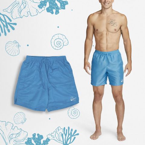 Nike 短褲 Essential Lap 7" 男款 藍 速乾 內襯 側開衩 抽繩 鬆緊 衝浪 海灘褲 NESSD450-480