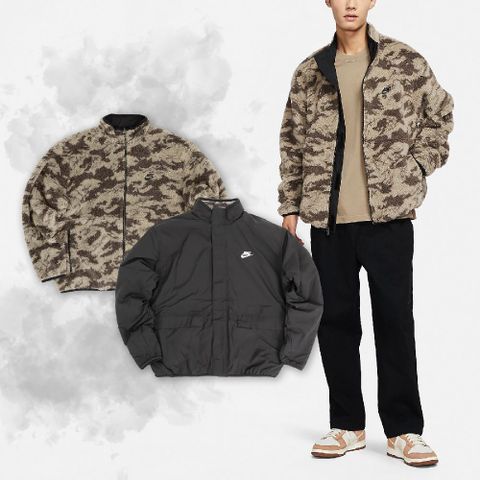 Nike 長袖外套 Club+ Winter Jackets 男款 黑 咖啡色 雙面穿 防撕裂 針織 休閒 寬鬆 DQ4885-010
