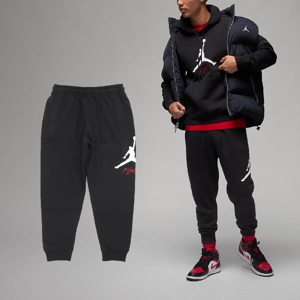 NIKE 耐吉   長褲 Jordan Essentials Pants 男款 黑 紅 內刷毛 抽繩 縮口 褲子 喬丹 FD7346-010