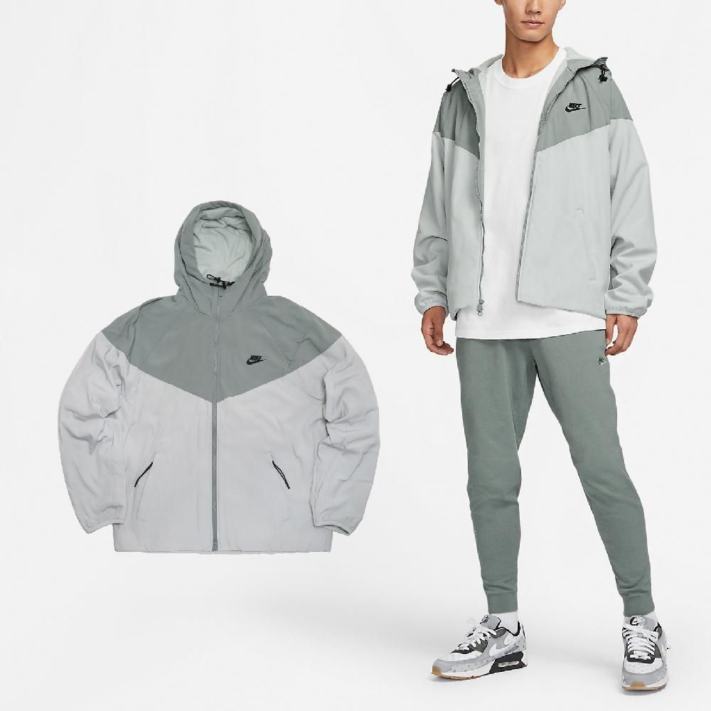 NIKE 耐吉   外套 NSW Windrunner 男款 灰 綠 保暖 搖粒絨 防潑水 雙向拉鍊 寬鬆 風衣 FB8619-330