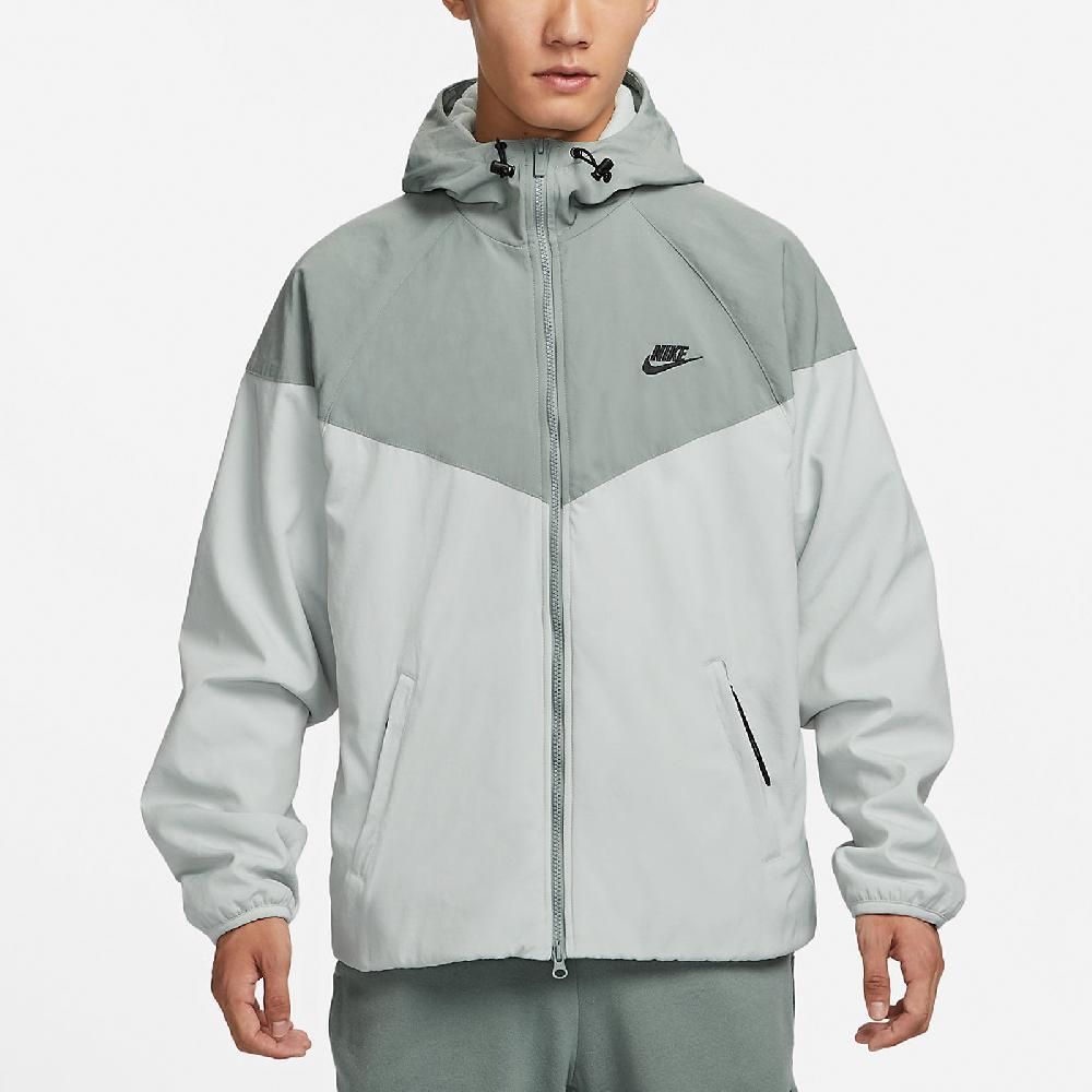 NIKE 耐吉   外套 NSW Windrunner 男款 灰 綠 保暖 搖粒絨 防潑水 雙向拉鍊 寬鬆 風衣 FB8619-330