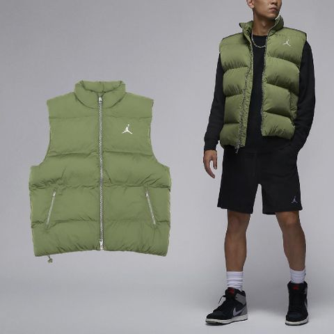 Nike 耐吉 背心 Jordan Essentials 男款 綠 白 立領 拉鍊口袋 保暖 喬丹 外套 FB7308-340