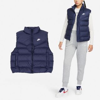 Nike 耐吉 背心 NSW Windrunner 女款 藍 白 保暖 羽絨 立領 拉鍊口袋 外套 風衣 夾克 FZ1104-451