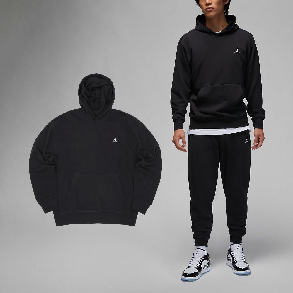 NIKE 耐吉   帽T Jordan Essentials 男款 黑 白 毛圈布 刺繡 大口袋 連帽上衣 衛衣 FQ3679-010