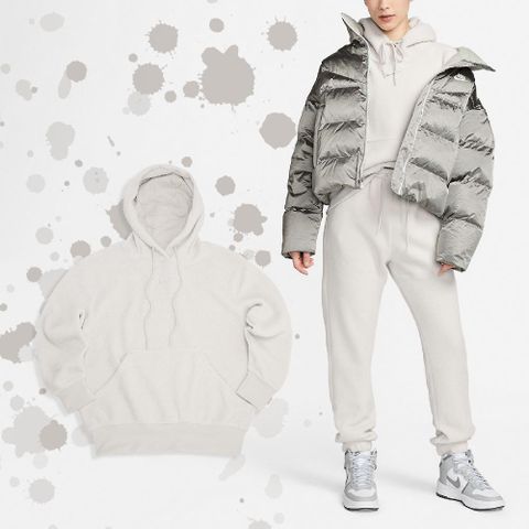 NIKE 耐吉 連帽上衣 NSW Hoodie 女款 米灰色 寬鬆 休閒 帽T 長袖上衣 基本款 毛料 DQ6841-072