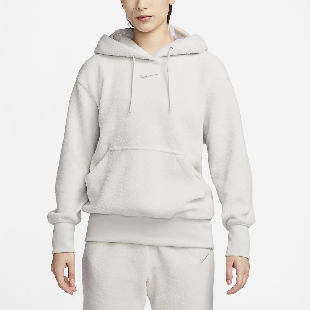 NIKE 耐吉  連帽上衣 NSW Hoodie 女款 米灰色 寬鬆 休閒 帽T 長袖上衣 基本款 毛料 DQ6841-072