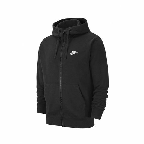 NIKE 耐吉 外套 NSW Club Hoodie FZ 男款 連帽 抽繩 保暖 運動休閒 黑 白 BV2649-010