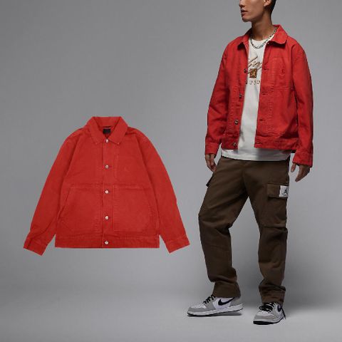 Nike 耐吉 外套 Jordan Essentials Chicago 男款 紅 水洗 做舊 襯衫 工裝 夾克 FN4528-604