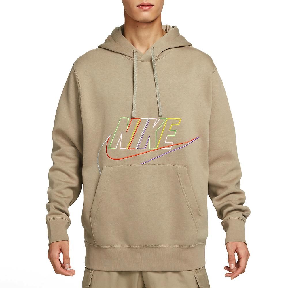 NIKE 耐吉   帽T Club Fleece+ 男款 卡其 內加絨 抽繩 大口袋 刺繡LOGO 寬鬆 連帽上衣 長袖 DX0542-247