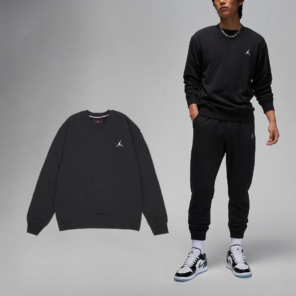 NIKE 耐吉   長袖上衣 Jordan Essentials 男款 黑 白 毛圈布 刺繡 喬丹 基本款 大學T FQ1865-010