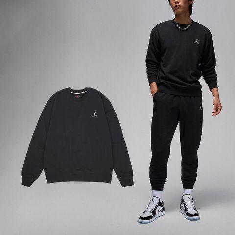 NIKE 耐吉 長袖上衣 Jordan Essentials 男款 黑 白 毛圈布 刺繡 喬丹 基本款 大學T FQ1865-010