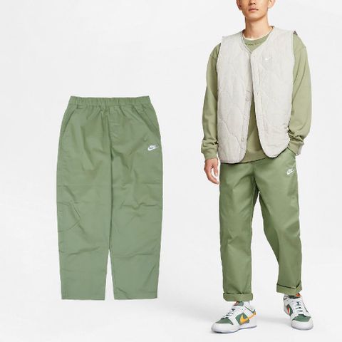 Nike 耐吉 長褲 Club Pants 男款 綠 白 直筒 梭織 抽繩 褲子 DX3337-386