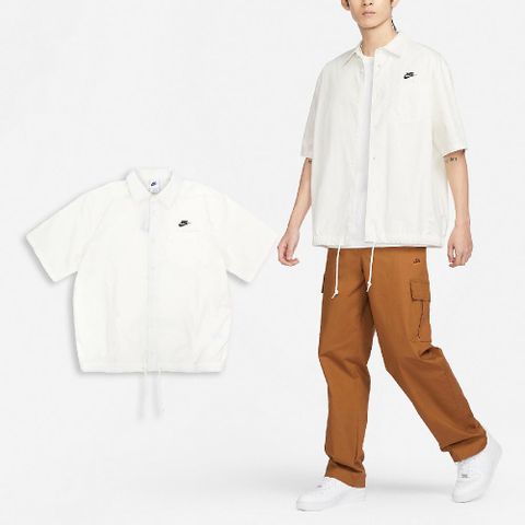 NIKE 耐吉 短袖 Club Oxford Button-Down 男款 象牙白 黑 寬鬆 抽繩 襯衫 FN3903-133