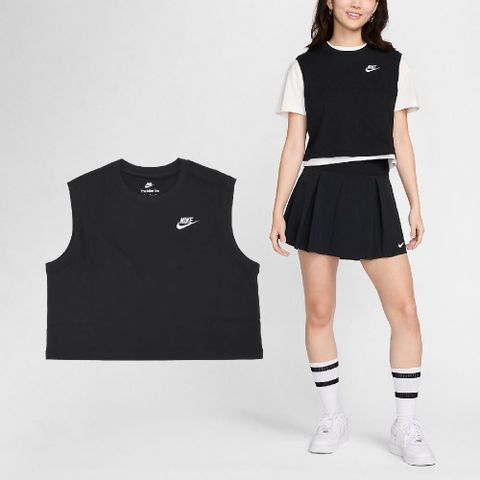 NIKE 耐吉 背心 NSW Club Tee 女款 黑 白 棉質 刺繡 寬鬆 無袖上衣 FV5506-010