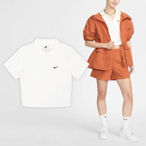 NIKE 耐吉 短袖 NSW Essential Polo Shirts 女款 米白 黑 V領 合身 polo衫 DV7885-133