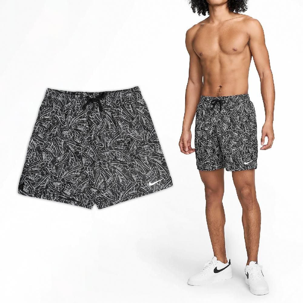 NIKE 耐吉   短褲 Swim Sneakers Volley Shorts 男款 黑 白 7吋 速乾 寬鬆 海灘褲 NESSE522-001