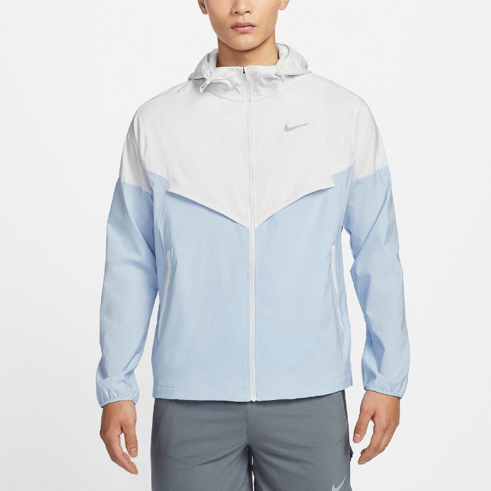 NIKE 耐吉   外套 Windrunner Repel Jacket 男款 藍 白 防潑水 防曬 可收納 連帽外套 FB7541-094