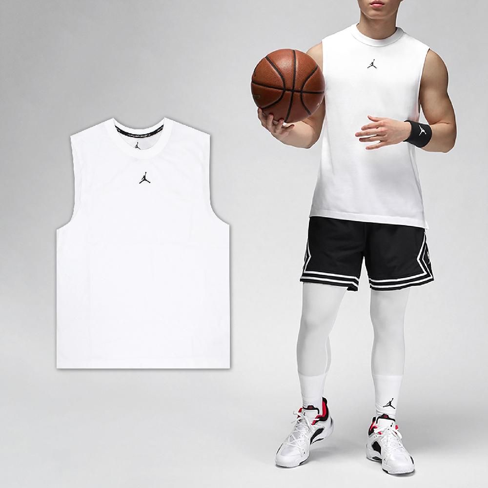 NIKE 耐吉   背心 Jordan Sport 男款 白 黑 無袖 喬丹 運動 上衣 Dri-FIT 開衩 FN5857-100