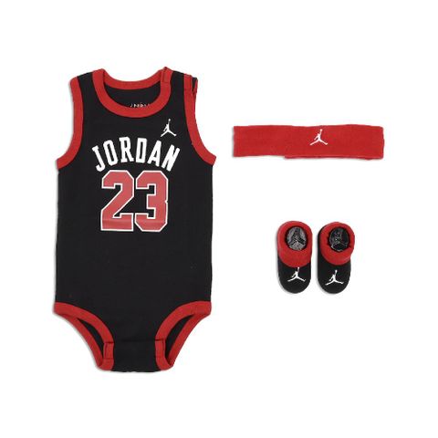 NIKE 耐吉 包屁衣 Jordan Baby Bodysuits 3 Piece Set 黑紅 純棉 嬰兒 禮盒 JD2323025NB-001