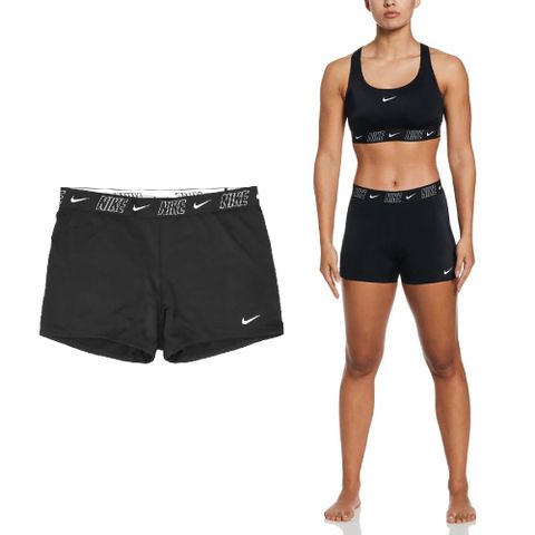 NIKE 耐吉 緊身褲 Logo Tape Shorts 女款 黑 白 中腰 緊身 水上運動 短褲 NESSD187-001