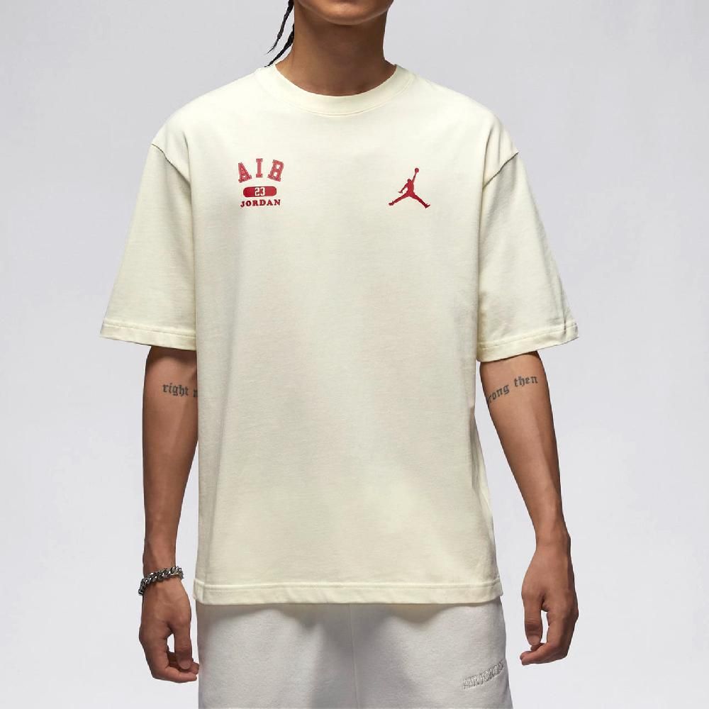 NIKE 耐吉   短袖 Jordan Tee 男款 米黃 紅 純棉 重磅 短T 棉T HQ1575-113