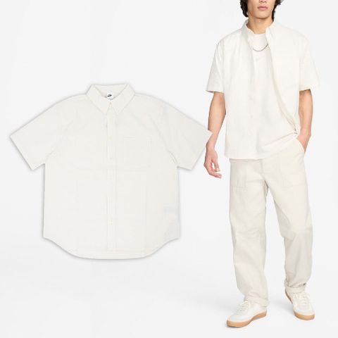 NIKE 耐吉 Nike 耐吉 短袖 Life Seersucker Shirt 男款 白 寬鬆 泡泡紗 短袖襯衫 FN3223-030