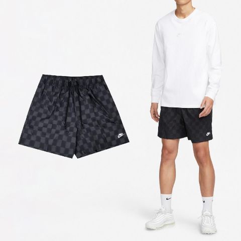 NIKE 耐吉 Nike 耐吉 短褲 Club Flow Shorts 男款 黑 灰 格紋 尼龍 寬鬆 抽繩 褲子 FN3099-010