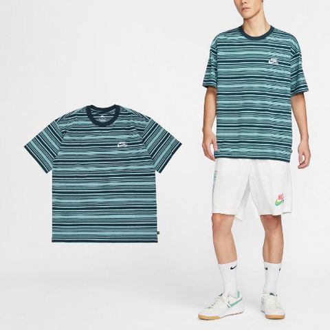 NIKE 耐吉 Nike 耐吉 短袖 SB Tee 藍 黑 條紋 男款 細條紋 寬版 短T 上衣 FQ3712-464