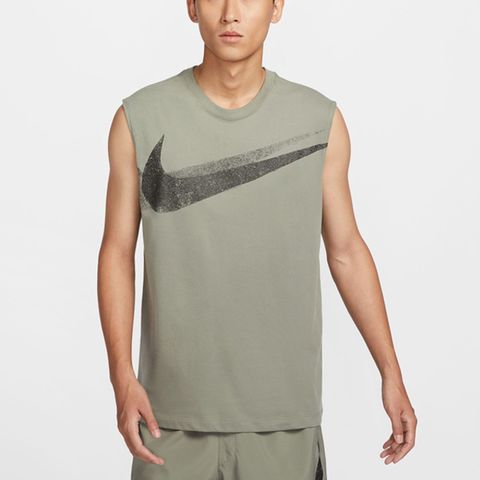 NIKE 耐吉 Nike AS M DF TEE SL SWOOSH [FZ8031-053] 男 背心 運動 健身 訓練 大勾雙 灰綠