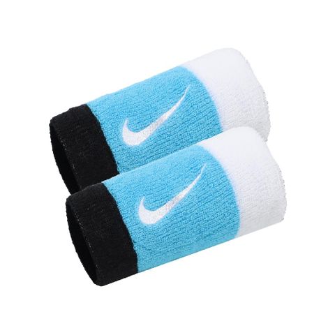 NIKE 耐吉 Nike 耐吉 護腕 Swoosh Doublewide 藍黑白 棉質 吸汗 毛巾布 腕帶 勾勾 球類運動 訓練 N000158606-2OS