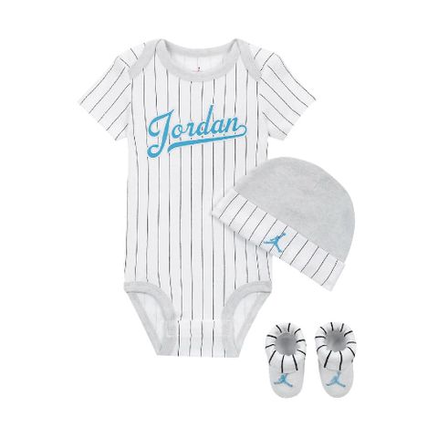 NIKE 耐吉 包屁衣 Jordan Baby Bodysuits 白 藍 純棉 按扣 套組 帽子 襪子 嬰兒 JD2413030NB-002