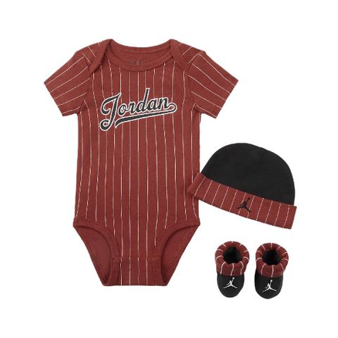 NIKE 耐吉 包屁衣 Jordan Baby 紅 黑 純棉 按扣 套組 帽子 襪子 嬰兒 3入組禮盒 JD2413030NB-001