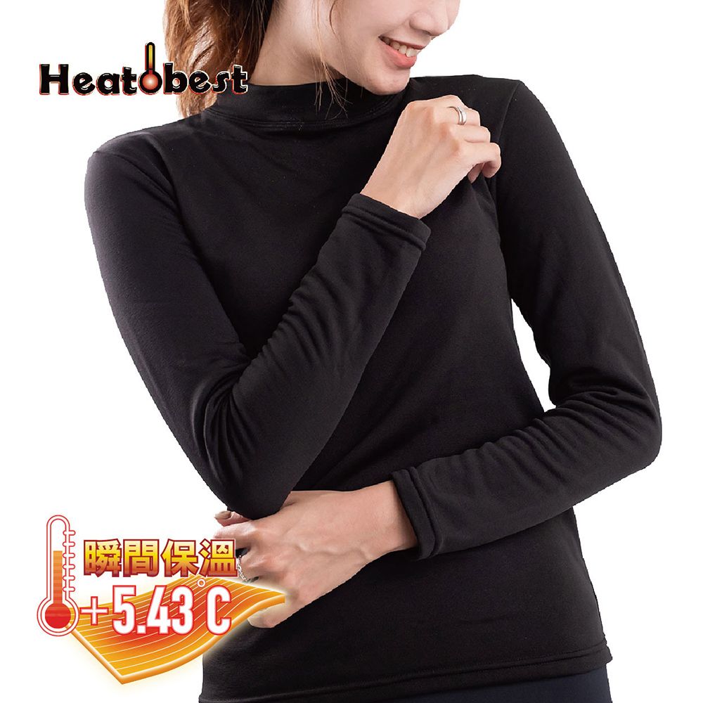 AREX SPORT Heat best【升溫5度】蓄溫保暖防寒高彈短磨毛保溫衣女圓領上衣(黑色) -L/L-XL