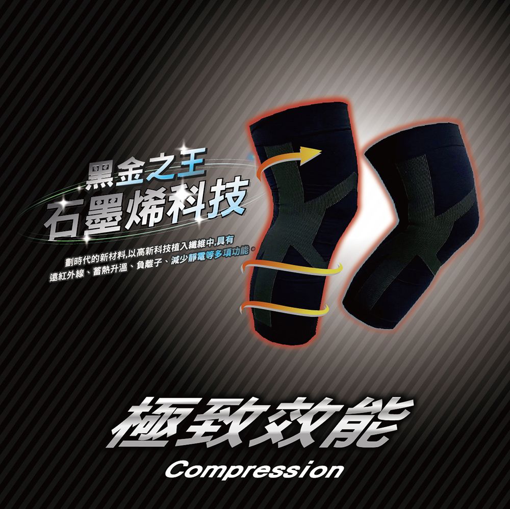 黑金之王石墨烯科技劃時代的新材料,以高新科技植入纖維中,具有遠紅外線、蓄熱升溫、負離子、減少靜電等多項功能。極致效能Compression