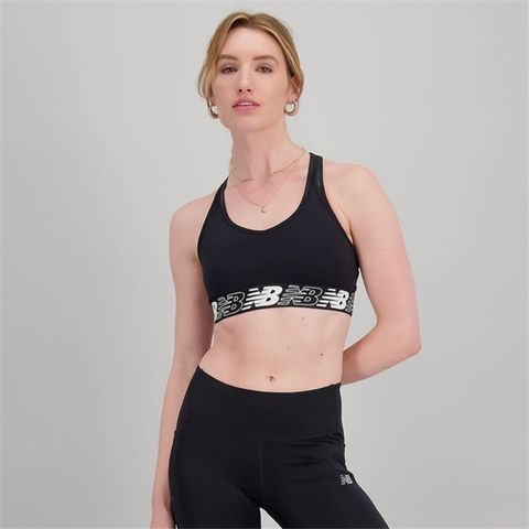 New Balance Running Relentless Pace medium support sports bra in leopard  print
