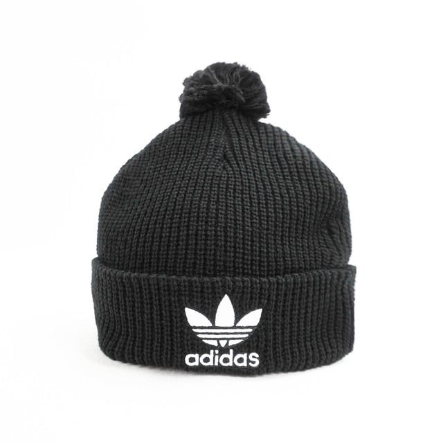 ADIDAS 愛迪達  Pom Pom Beanie [D98942] 毛帽 經典 休閒 刺繡 LOGO 針織 保暖 舒適 黑 白