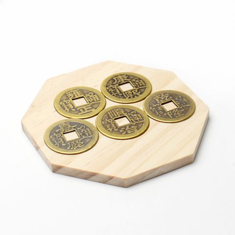 【開運工場】75mm風水轉運五帝錢銅錢幣原木八卦擺飾組