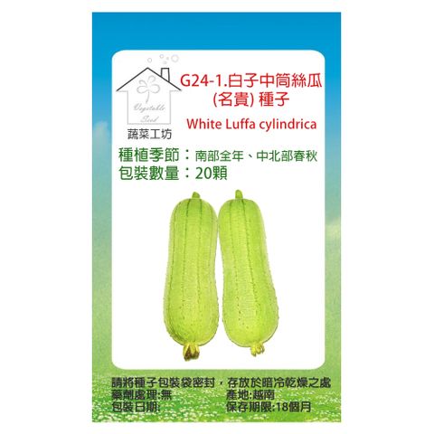 【蔬菜工坊】 G24-1.白子中筒絲瓜(名貴) 種子20顆