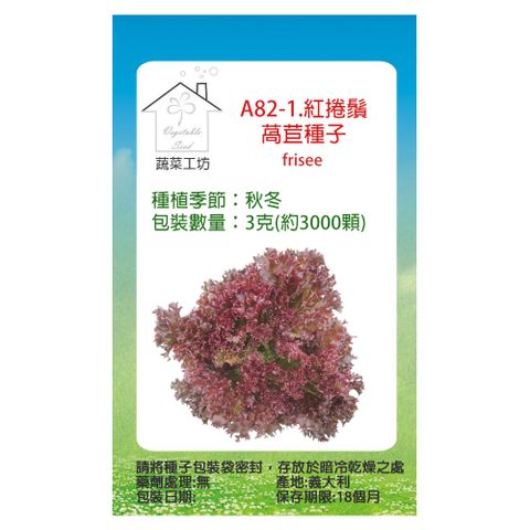 蔬菜工坊 A82-1.紅捲鬚萵苣種子3克(約3000顆)